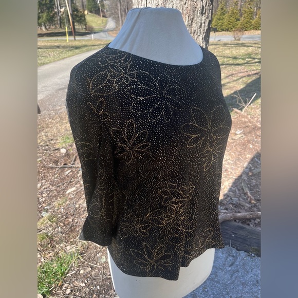 NOTATIONS WOMENS SMALL VINTAGE FLORAL SPARKLE TOP - Picture 3 of 7
